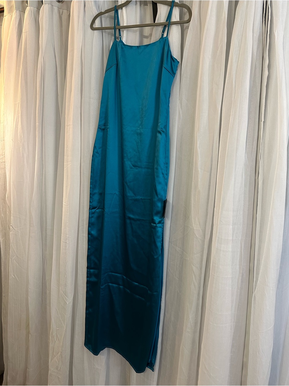 Lulu's Teal Maxi Dress with side slit and adjustable straps. Lined. - Picture 2 of 11